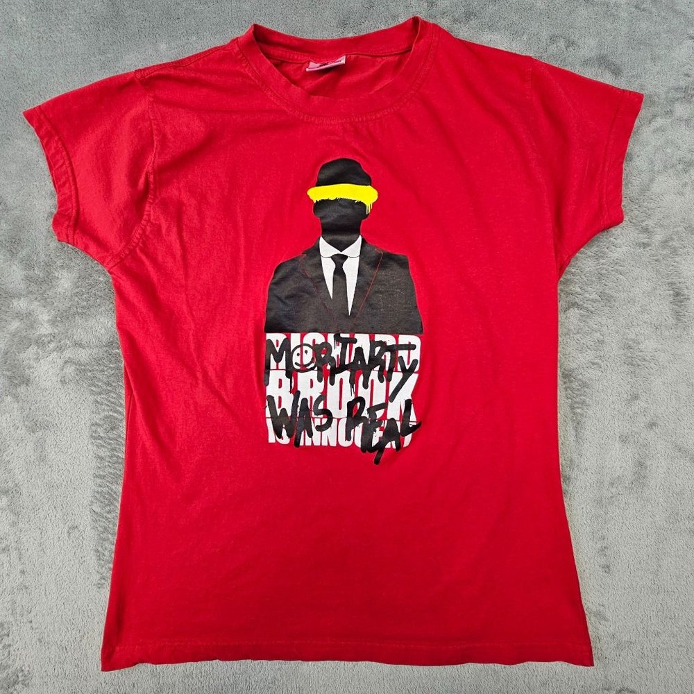 Sherlock Holmes T-Shirt Women's Large * Red Moriarty Was Real‎ Short Sleeve BBC